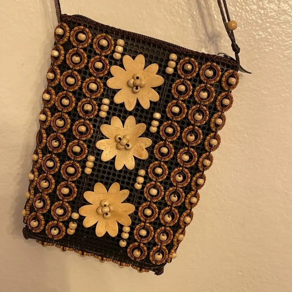 Handmade wooden bead satchel
